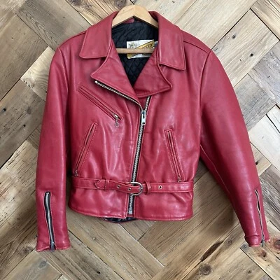 Schott NYC Perfecto 116W 1988 Red Leather Motorcycle Jacket Size 10 80s Biker - Image 1 of 4