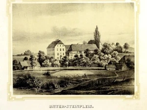 UNDERSTEINPLEIS KNIGHTLY GOODS NEAR ZWICKAU original tinted litho.v. blue. hot, Pönicke - Picture 1 of 4