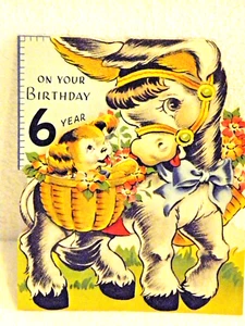Vntg 1940s Child's 2 Sided Birthday Card W/Donkey & Moving Puppy Used 75+Yrs B8 - Picture 1 of 6
