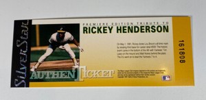 Hall Of Fame!! RICkEY HENDERSON 1991MLB SILVER STAR NUMBERED AUTHENTIC TICKET!!