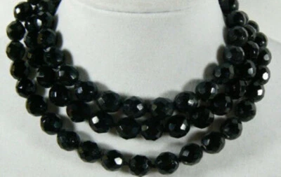 Natural! 8mm Faceted Black Agate onyx Gemstone Necklace 36'' AAA - Image 1 of 4