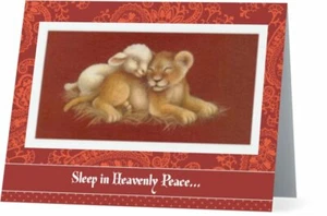 Custom Cute Baby LION & LAMB Religious CHRISTMAS 5.5x4 Holiday Greeting Card - Picture 1 of 4