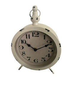 NWT  Vintage Style Cottage Metal Table Clock Distressed Battery Small Round - Picture 1 of 2