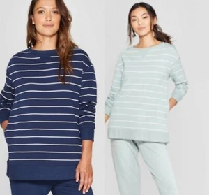 Women's Striped Beautifully Soft Fleece Lounge Sweatshirt Dress-Stars Above-J403 - Picture 1 of 5