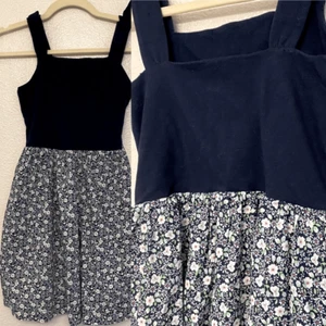 Gap kids girls navy blue tie shoulder floral skirted dress side zip L 10/11 - Picture 1 of 14