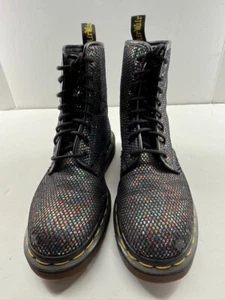 Dr. Martens Womens Size 6 Boots England Glitter Fishnet Grunge Punk Nerd Goth - Picture 1 of 15