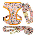 Floral Nylon Dog Harness Vest and Lead set with Custom Personalized Dog Collar