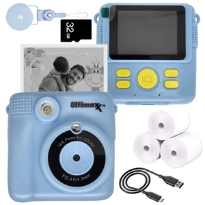 Instant Thermal Print Camera for Kids (Blue) - Includes: 32GB Microsd Card, 3 Ro - Picture 1 of 12