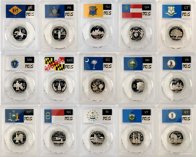 1999, 2000 & 2001 S State Proof SILVER PCGS 70 15 Coin Quarter Set - Image 1 of 2