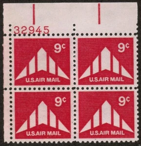 US USA Sc# C77 MNH FVF PLATE# BLOCK Delta Wing Plane Silhouette - Picture 1 of 1