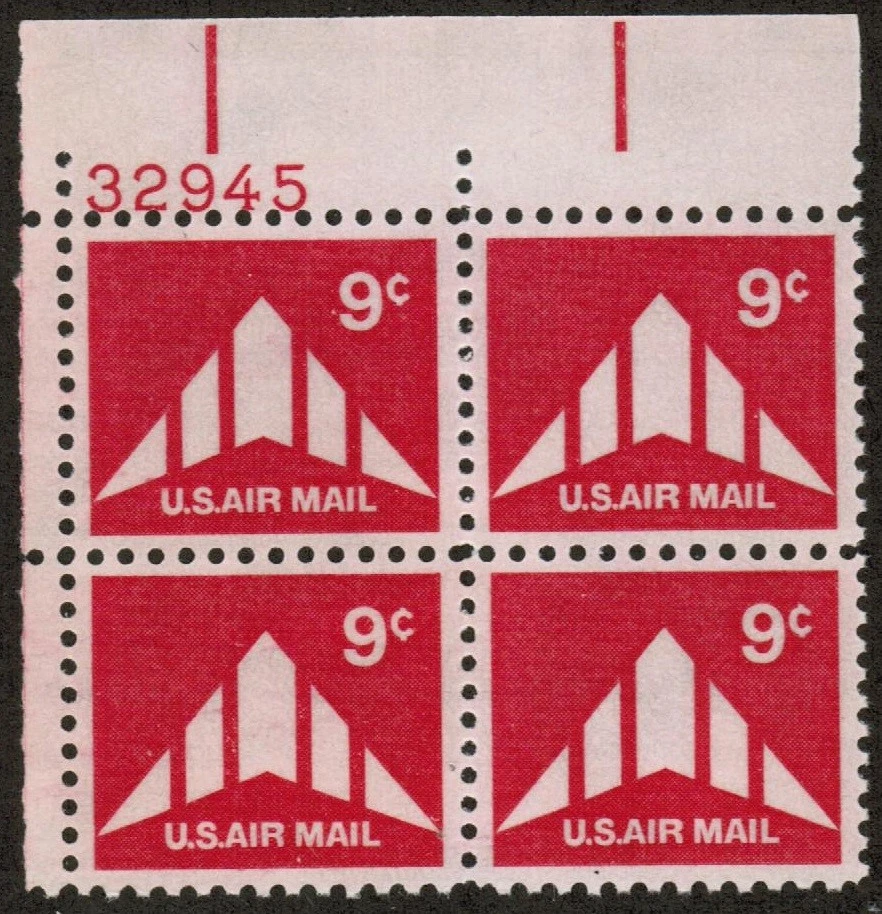 US USA Sc# C77 MNH FVF PLATE# BLOCK Delta Wing Plane Silhouette - Image 1 of 1
