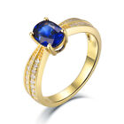 Solid 18K Yellow Gold Natural 5X7mm Sapphire Diamond Engagement Rring