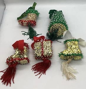 5 Vintage Handmade Beaded Christmas Ornaments  - Picture 1 of 7