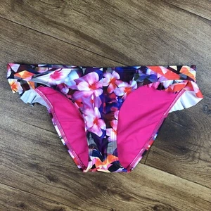 Swim Systems Women Sz M Pink Purple Floral Bikini Bottom Swimwear Ruffle Sides - Picture 1 of 7