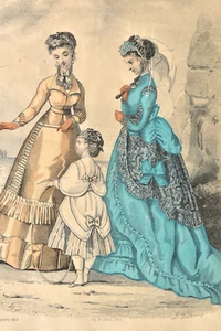 1869 Hand-Colored Engraving – French Fashion Plate – Mixed Print Technique - Picture 1 of 7