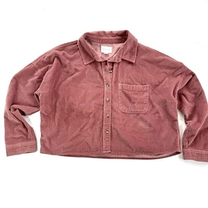 American Eagle Corduroy Cropped Button Up Shirt Dusty Rose Shacket Medium - Picture 1 of 16
