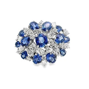 Blue Sapphire Diamond 18k White Gold Cluster Ring - Picture 1 of 4