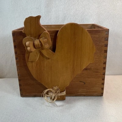 Vtg Rustic Farmhouse Wooden Rooster Planter Utensil Holder Storage Box - Image 1 of 4