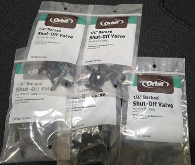 5 Pack (25 Total Fittings) Orbit 1/4 Inch Barbed Drip Irrigation Tubing Shut-Off - Image 1 of 2