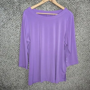 Susan Graver Top Womens XL Purple Liquid Knit Scoop Neck Blouse Modern Essential - Imagen 1 de 7