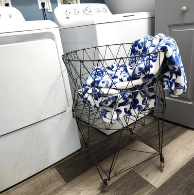 Vintage Allied Product MCM Collapsible Metal Rolling Laundry Basket Cart w/ TAG - Image 1 of 4