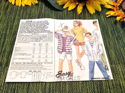 McCalls 4114 Sewing Pattern Cardigan Pullover Top Trousers Shorts SML 5 to 7 yrs - Image 1 of 3