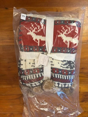Pottery Barn Fair Isle Pom Pom Reno Tiro Rojo 50 X 60 - Acogedor Festivo ¡NUEVO CON ETIQUETAS! Foto 1 de 4