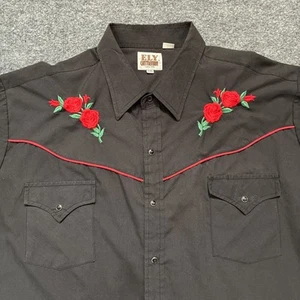 Camisa Ely Cattleman Hombres 2XL Negra Perla Rosas a Presión Floral Bordado Diente de Sierra - Imagen 1 de 11