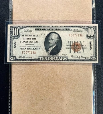 1929 $10 The first FOND DU LAC National Bank WI "Charter # 555" - VF - Image 1 of 2