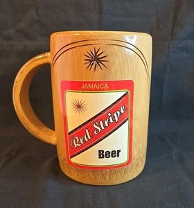 Taza de madera tallada a mano de cerveza a rayas rojas, Jamaica Jamaica sin problema - Imagen 1 de 13