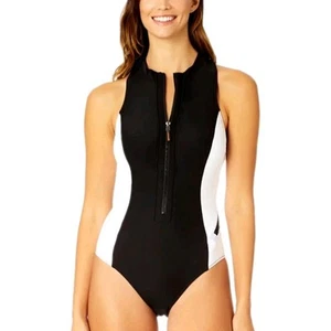 Coppersuit Colorblock Zip Front One Piece Swimsuit Women's Small High Neck Beach - Picture 1 of 17