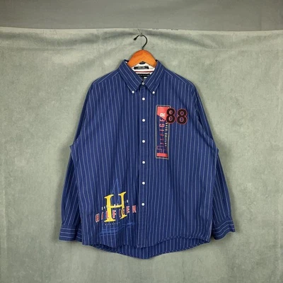 Vintage Tommy Hilfilger Shirt Button Down Mens Size XL Blue Nautical Striped - Image 1 of 4