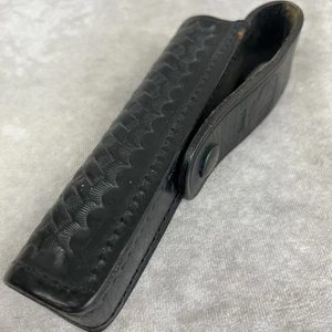 Funda de bastón de cuero Stallion tejido de canasta negra ASP F26 tapa abierta - Imagen 1 de 7
