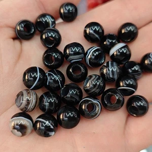 Cuentas de ágata a rayas de encaje negro natural de 10 mm con agujero grande para hacer joyas 20/40 un. - Imagen 1 de 8