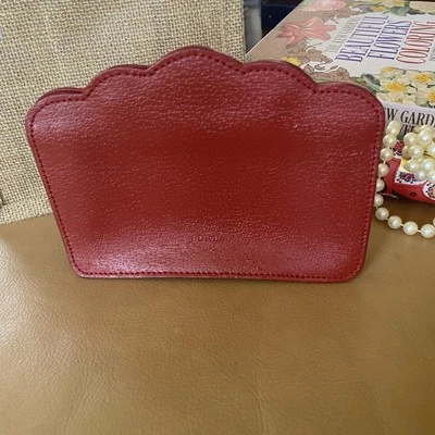 Furla - Deep Red Genuine Leather Scalloped Top Wallet Makeup Pouch - Image 1 of 4