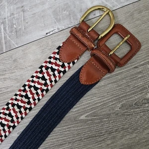 Conjunto 2 Talbots Mujer Azul Marino Blanco Rojo Tejido Elástico Cinturón Cuero Hebilla Talla S - Imagen 1 de 11