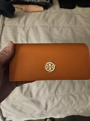 Tory Burch Women's Orange Leather Eye Glass Case W Cloth Bag Included - Image 1 of 4