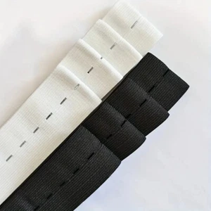 Abito da cucire nero bianco 15 mm piatto elastico asola fascia larga foro bottoni - Foto 1 di 15