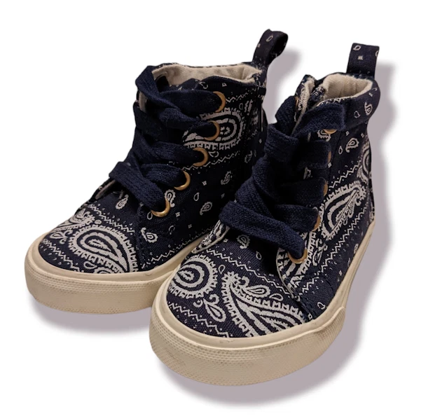 Zapatillas deportivas Gymboree azul y blanco estampado cachemir parte superior alta cremallera lateral niño pequeño talla 5 Foto 1 de 4