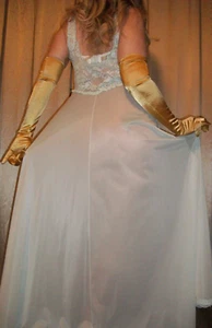 Vtg Vanity Fair Mint Lace Bodice Long Sweep Nylon Nightgown 36 - Picture 1 of 8