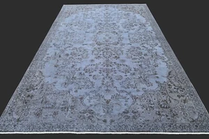 Vintage Turkish Oushak Rug, Blue 6x10 ft, Handmade Wool, Bohemian Anatolian - Picture 1 of 10