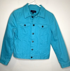 Talbots Jeansjacke Damen Petite Small Türkis Denim Trucker Style TOP - Bild 1 von 7