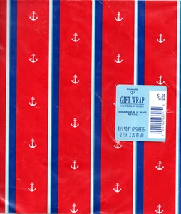 Vtg Ambassador Hallmark Cards Gift Wrap Any Occasion Red White Blue White Anchor - Picture 1 of 2