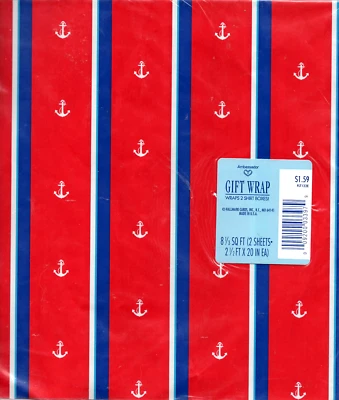 De colección Ambassador Hallmark Tarjetas Envoltura de Regalo Cualquier Ocasión Rojo Blanco Azul Blanco Ancla Foto 1 de 2