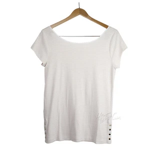 NWT Ann Taylor Women's scoop neck cap sleeve Stripes T-Shirt Size L MSRP $36.50 - Bild 1 von 1