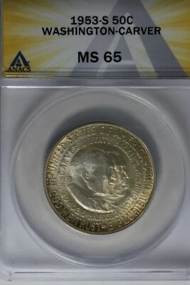 1953-S .50  ANACS  MS 65  WASHINGTON-CARVER   Classic Commemorative Coins  - Image 1 of 2