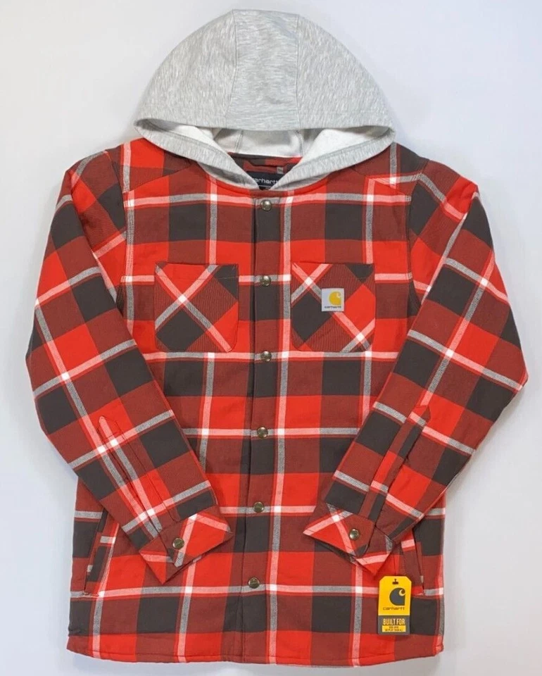 Carhartt Flannel Sherpa Lined Plaid Hooded Jacket Youth L (14/16)
