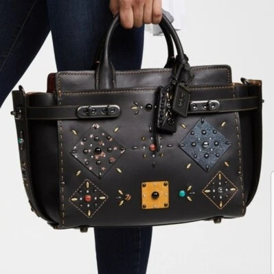 Заклепки Coach 1941 DOUBLE Swagger Prairie черные кожаные - Изображение 1 из 4