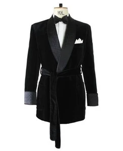 Chaqueta de Fumar para Hombre Doble Pecho Negro Terciopelo Boda Cena Blazers Chaquetas - Imagen 1 de 2