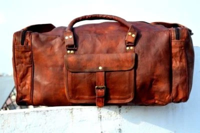Hombre 30" Cuero Grande Vintage Lona Viaje Gimnasio Fin de Semana Carryall Bolso de Noche Foto 1 de 4
